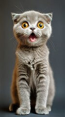 Cute Striped Kitten With Wide Eyes and Open Mouth Appears Curious at Home During Daytime