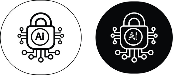AI Cybersecurity Icon set Lock with AI Circuit Design for Artificial Intelligence Security, Data Protection, and Cyber Defense with Transparent Background.