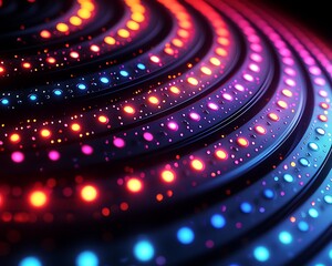 Circular LED light swirls, dark background