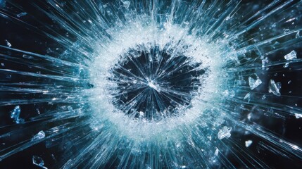 Obraz premium An impact scene with cracked glass radiating from a central break point.