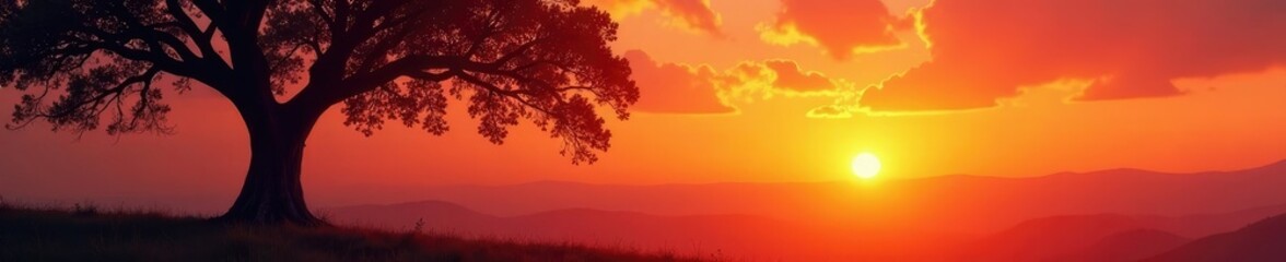 Heart-shaped tree branches stretch towards the orange horizon, branches, sunset, tree