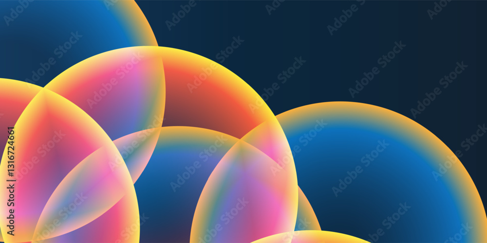 Poster abstract background, header or banner design with large red, orange, yellow and blue overlaying glob