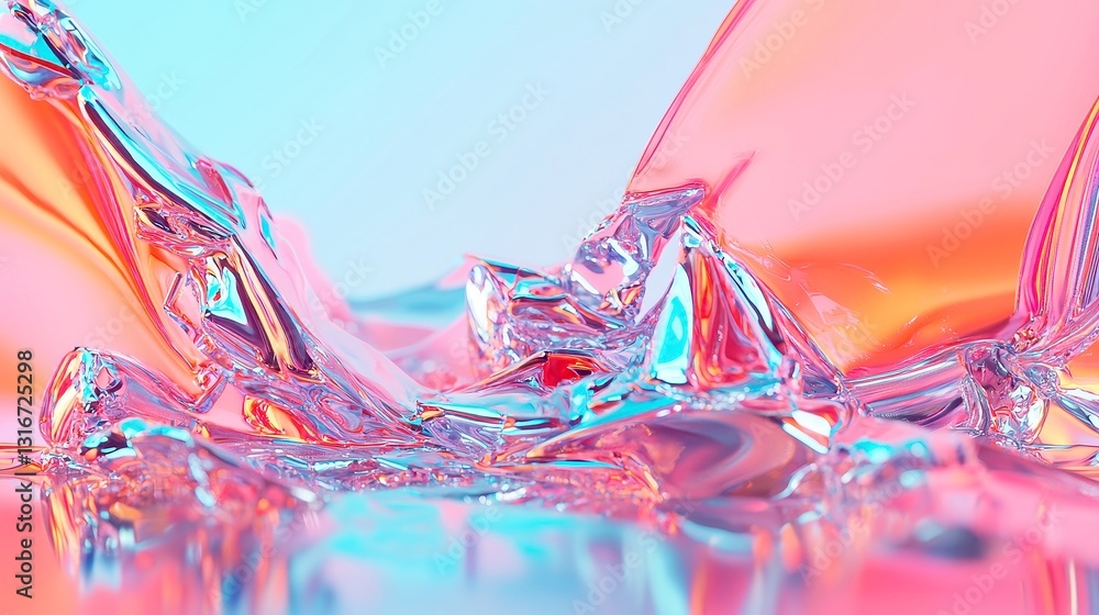 Poster reflective prism surface in open space, showcasing vibrant colors and intricate patterns, emphasizin