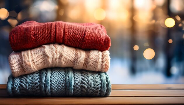 "Cozy Stack of Winter Sweaters &ndash; Warm and Stylish Concept"