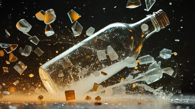 Spectacular slow motion footage of a glass bottle shattering on impact