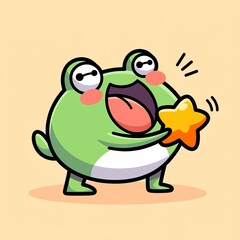 Cute Frog Eating Star - Cartoon