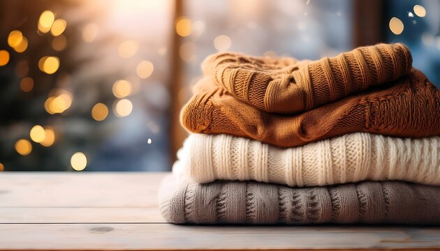 "Cozy Stack of Winter Sweaters &ndash; Warm and Stylish Concept"