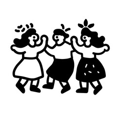 Three joyful friends dancing happily together in a vibrant celebration of community and friendship