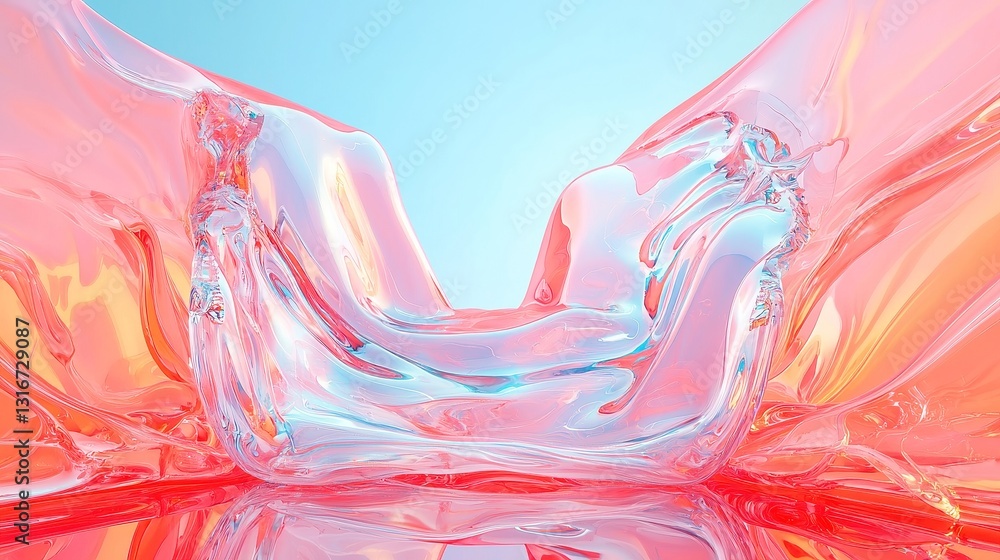 Poster soft glow holographic plastic, shimmering surface reflecting light, vibrant colors merging in a capt