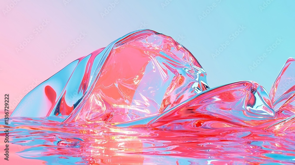 Poster frosted holographic glow, a serene scene featuring a delicate sheen that captures light in a mesmeri