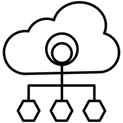 AI Cloud Computing Icon – Digital Cloud with Network Nodes Representing Artificial Intelligence Data Storage, Connectivity, and Technology with Transparent Background.