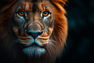 Fototapeta premium Majestic lion with intense gaze and vibrant mane