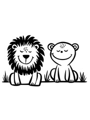 Playful lion and monkey duo relaxing on a sunny day in the savanna