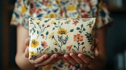 Floral Pouch Held, Woman's Hands