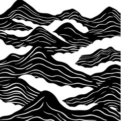 Abstract mountain ranges flowing in black and white, evoking natural beauty and artistic expression