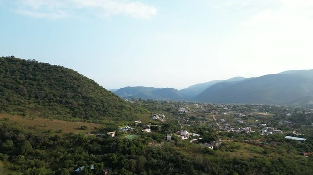 Aerial view of pretty rural village of Malinalco in the green mountains. Mexico.