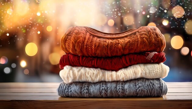 "Cozy Stack of Winter Sweaters &ndash; Warm and Stylish Concept"