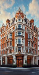 Fototapeta premium Elegant Historical Building in a Vibrant Urban Setting at Golden Hour