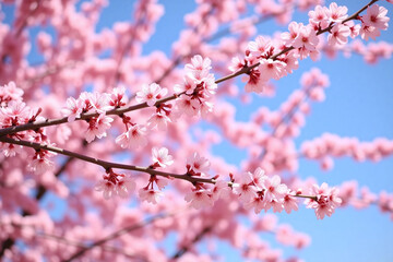 Obraz premium tree with pink flowers against a blue sky