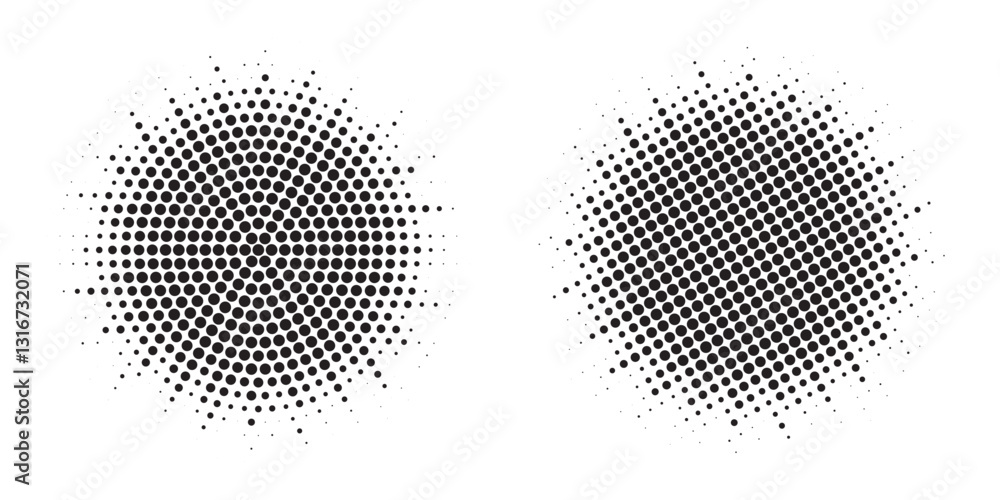 Aufkleber Halftone circle frame background set. Round border Icon using halftone random circle. Grunge circular stain. Vector illustration.