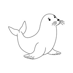 Cute seal smiling while sitting on the shore at a sunny beach during the afternoon in doodle style