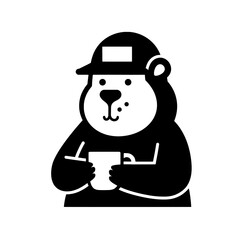Naklejka premium Vector illustration of a cheerful bear wearing a cap and enjoying a warm drink in a cozy setting during a peaceful morning