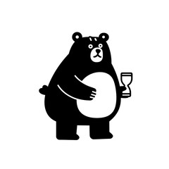 Fototapeta premium Cute bear character holding a stopwatch standing on a minimalist white background