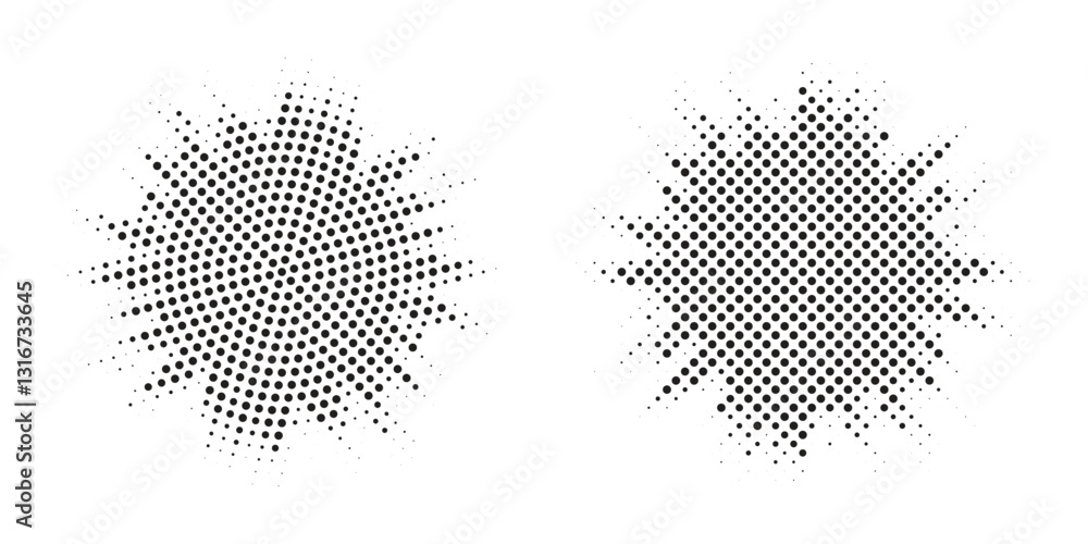 Aufkleber Halftone circle frame background set. Round border Icon using halftone random circle. Grunge circular stain. Vector illustration.