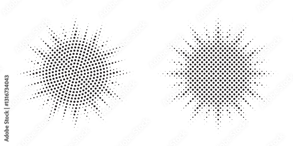 Poster Halftone circle frame background set. Round border Icon using halftone random circle. Grunge circular stain. Vector illustration.