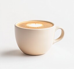 Obraz premium Latte art in beige mug on white background
