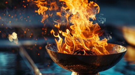 "Olympic Flame in Silver Chalice with Torch"