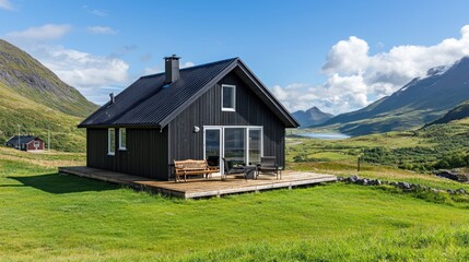 Obraz premium Modern Black Cabin with Stunning Mountain Views