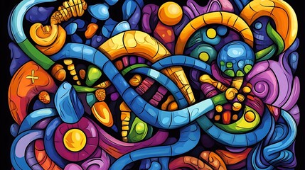 Obraz premium Vibrant Abstract Digital Illustration: Intertwined Forms and Organic Shapes AI Generated