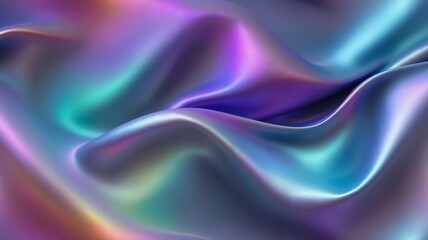 A holographic satin fabric texture. Vibrant iridescent silky textile with fluid folds and shifting colors. Futuristic and colorful background.