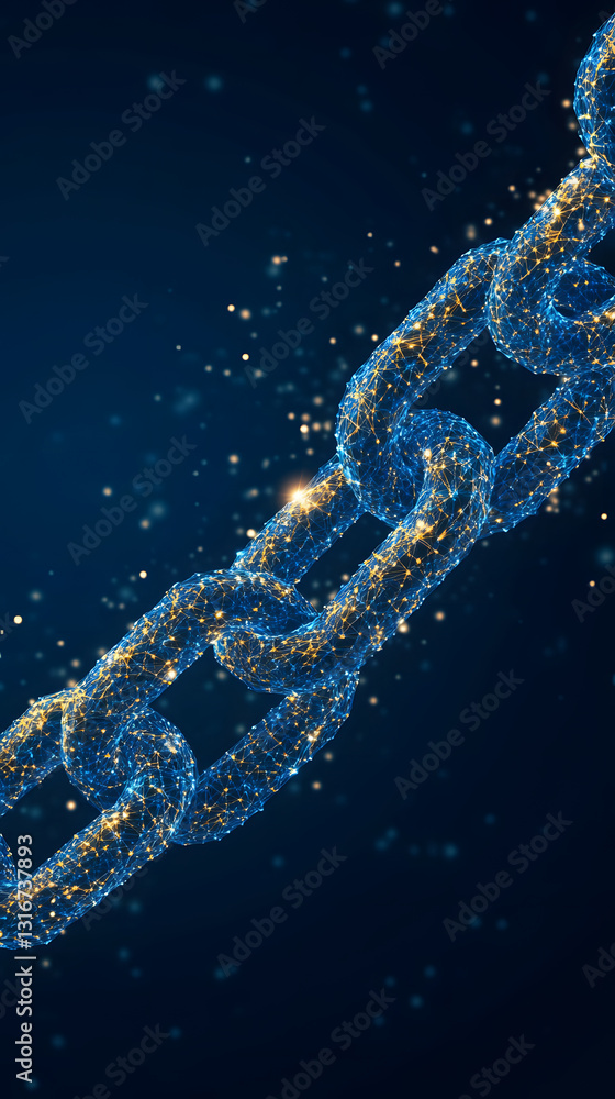 Poster a shimmering blue chain sparkles against a dark background, symbolizing strength and connection with