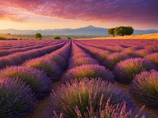 Obraz premium lavender field at sunset