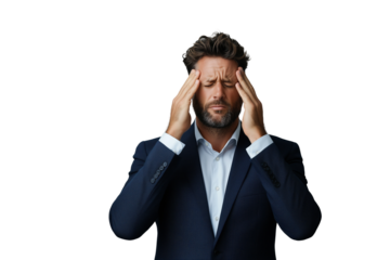 Gestresster Geschäftsmann mit Kopfschmerzen – PNG mit transparentem Hintergrund

