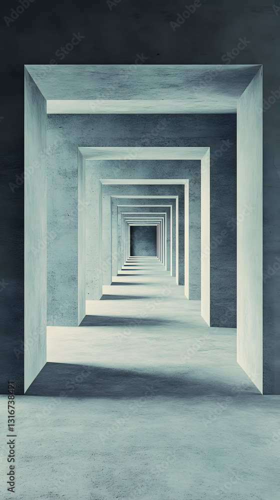 Poster A series of concrete frames creating a depth illusion, leading the viewer into a seemingly endless corridor of perspectives
