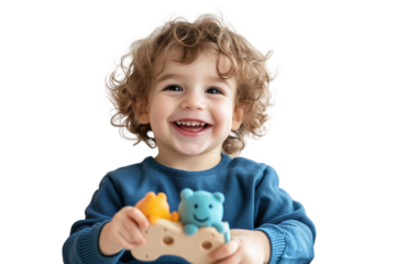 Lachendes Kleinkind mit Spielzeug – PNG mit transparentem Hintergrund

