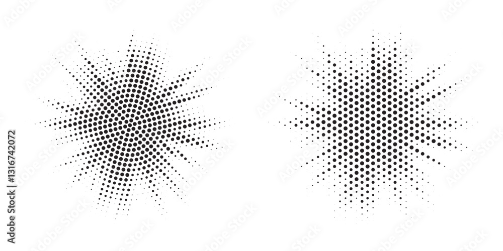 Fototapete Halftone circle frame background set. Round border Icon using halftone random circle. Grunge circular stain. Vector illustration.