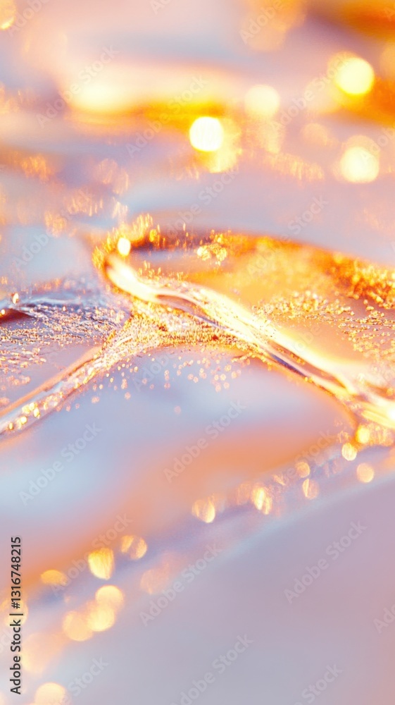 Aufkleber golden liquid flows on an iridescent surface, creating a mesmerizing visual with a sparkling bokeh e