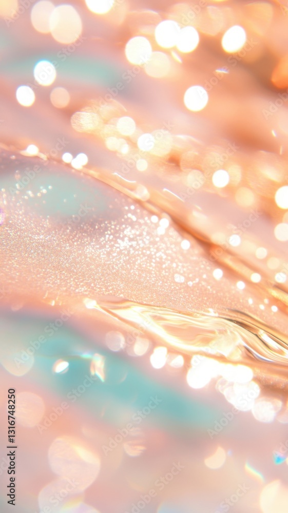 Aufkleber abstract golden liquid flows on an iridescent surface, creating a mesmerizing visual with a sparklin