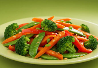 Colorful Vegetable Stir Fry on Green Plate