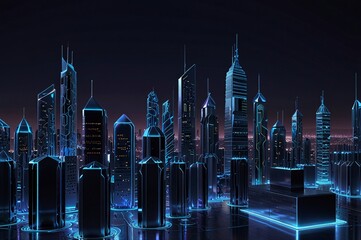 Fototapeta premium Futuristic Technology Network with Glowing Circuits and Towers V7