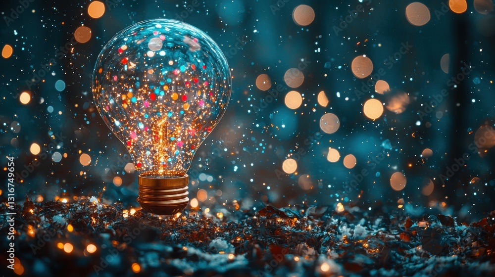 Poster unique light bulb surrounded by an array of tiny bright lights creating an energetic and inspiring a