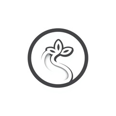 Obraz premium Circular Plant Logo Minimalist Gray Plant Sprout in Circle