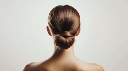 Fototapeta premium Woman with Polished Low Bun Hairstyle Showcasing Elegance and Style