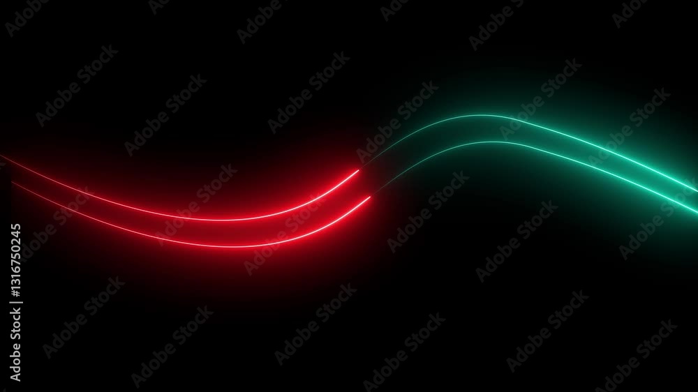 Poster reda and green vertical neon lines with glowing trails.abstract glowing neon lights blinking lines m