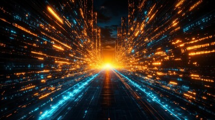 Futuristic digital city tunnel