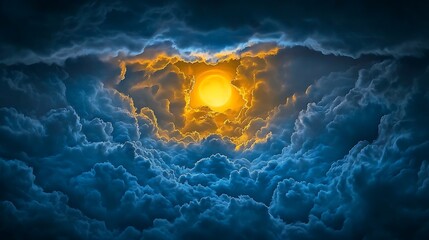 Golden Sun Breaks Through Night Clouds: A Digital Painting AI Generated